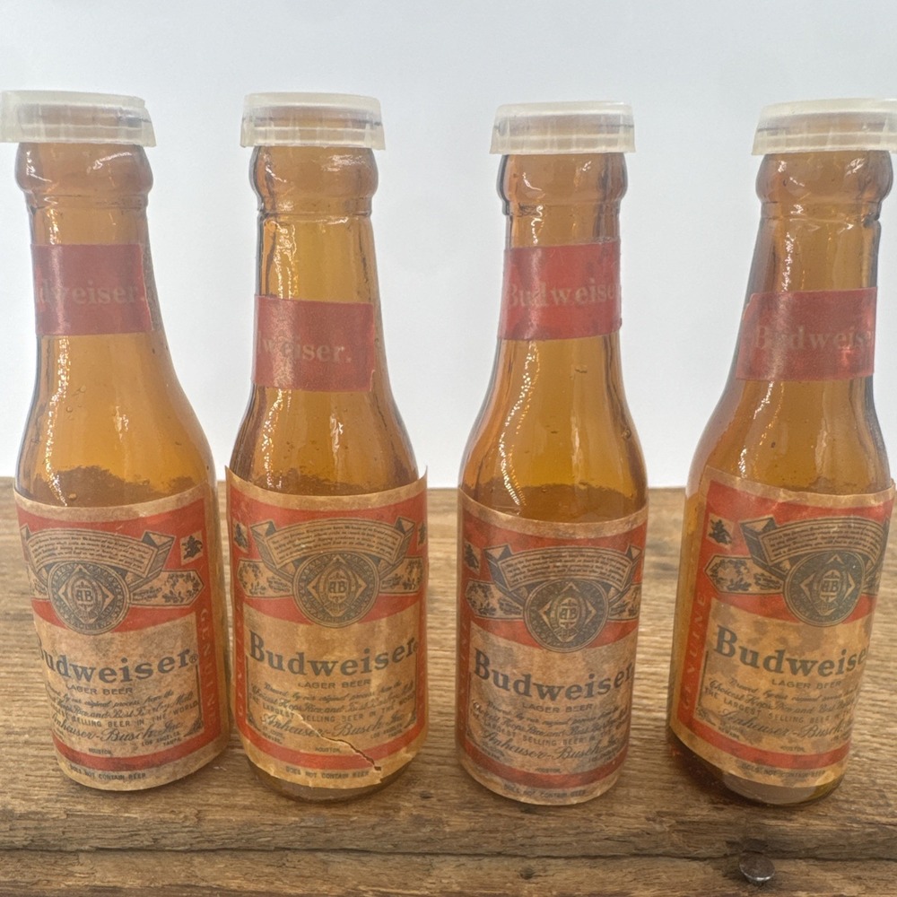 VTG 4 Budweiser Long Neck Amber Glass Bottle Salt‎ & Pepper Shakers Set 4" Tall